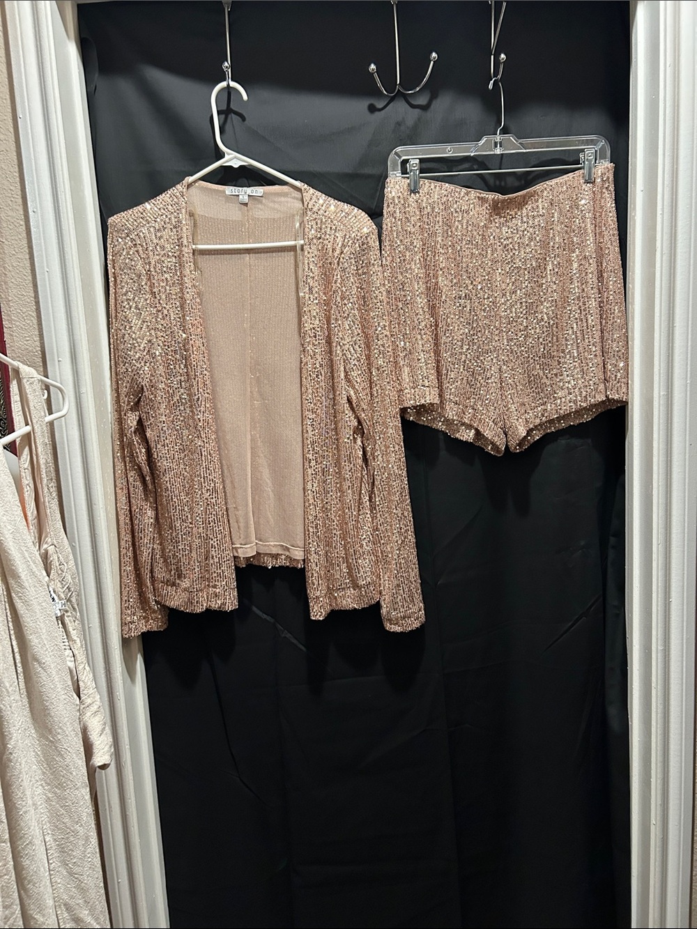 Fashion Nova Rose Gold Sequin High Waist Shortsshort set